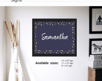 Glam Playroom Bedroom Wall Art - Instant Access Edit Now - Minimal Modern Glitter Blue Nursery Toddler Kids Name Sign Decoration Printable