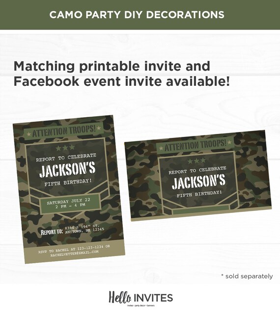 Camo Birthday Party Printable Diy Party Pack Decorations Etsy