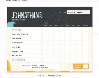 Surf Bewerkbare Reward Chart - Instant Access Nu bewerken - Ride The Wave Surfing Printable Chore Chart Weekly Reward Chart for Kids Printable