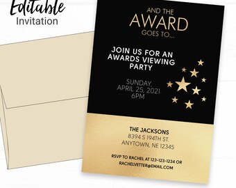 Awards Party Printable Invitation - Instant Access Edit Now - Awards Show Watch Party Invite Digital Printable DIY Invite