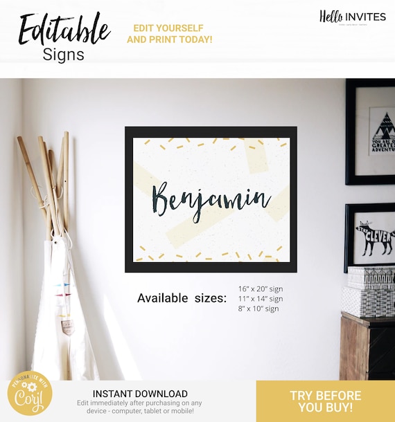 Confetti Playroom Bedroom Wall Art - Instant Access Edit Now - Sprinkles Gold Nursery Toddler Kids Name Sign Decoration Printable Il_570xn