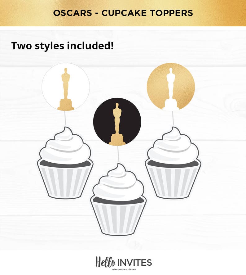 Oscars Cupcake Topper DIY Black and Gold Decorations Oscar | Etsy