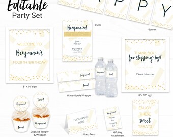 Confetti Birthday Party Decorations - Instant Access Edit Now - Celebrate Sprinkles Gold Decor Digital Printable DIY