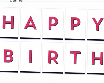 Geometric Editable Happy Birthday Banner Decorations - Instant Access Edit Now - Minimal Modern Clean White Digital Printable DIY Decor