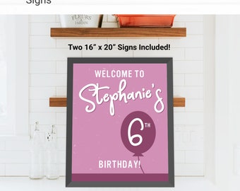 Pink Balloon Custom Party Sign Birthday Decorations - Instant Access Edit Now - Modern Girly Digital Printable DIY Decor