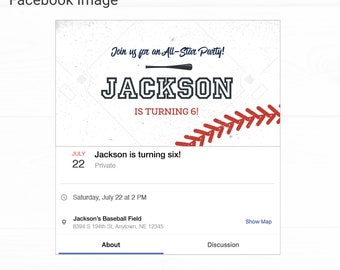 Baseball Birthday Facebook Event Invitation - Instant Access Edit Now - Baseball Bat Field Invite Digital Printable Invitation