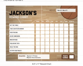 Basketball Editable Reward Chart - Instant Access Edit Now - Basketball Field Printable Chore Chart Weekly Reward Chart for Kids Printable