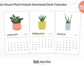 2022 House Plant Instant Download Desk Calendar Office Decoration Digital Printable Decor