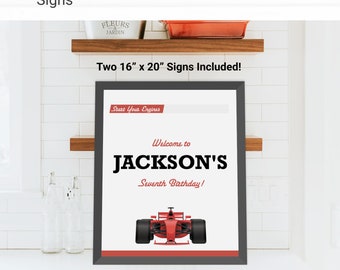 Race Car Custom Party Sign Birthday Decorations - Instant Access Edit Now - Start Your Engines Racing Digital Printable DIY Decor