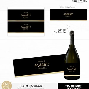 Awards Party Champagne Bottle Wrapper Instant Access Edit Now Awards Show Watch Party Digital Printable DIY Decorations image 3