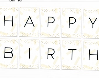 Confetti Editable Happy Birthday Banner Decorations - Instant Access Edit Now - Celebrate Sprinkles Gold Decor Digital Printable DIY