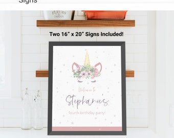 Unicorn Custom Party Sign Birthday Decorations - Instant Access Edit Now - Magical Rainbow Party Digital Printable DIY Decor