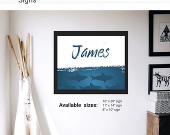 Shark Playroom Bedroom  Wall Art - Instant Access Edit Now - Shark Week Nursery Toddler Kids Name Sign Decoration Printable