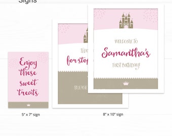 Princess Custom Party Sign Birthday Decorations - Instant Access Edit Now - Royal Castle Celebration Digital Printable DIY Decor