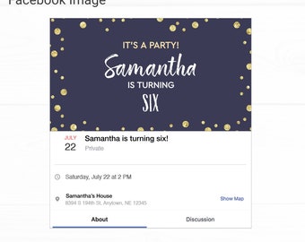 Glam Facebook Event Birthday Invitation - Instant Access Edit Now - Minimal Modern Glitter Blue Gold Invite Digital Printable DIY Invitation