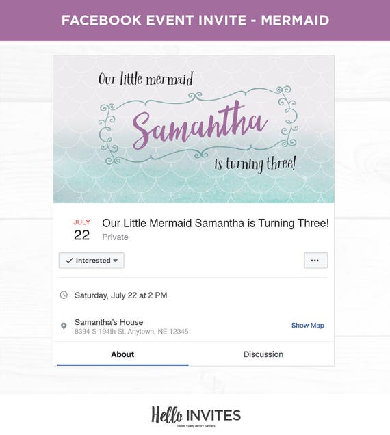 Mermaid Birthday Facebook Event Invitation Purple Teal Girl Etsy