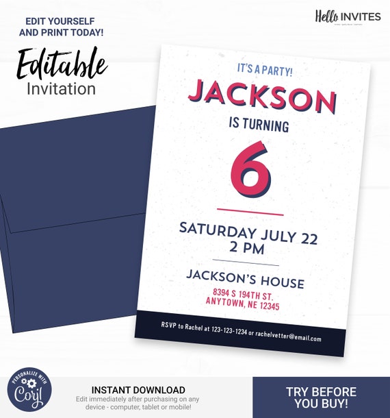 Geometric Birthday Invitation - Instant Access Edit Now - Minimal Modern Clean White Invite Digital Printable DIY Invitation Il_570xn