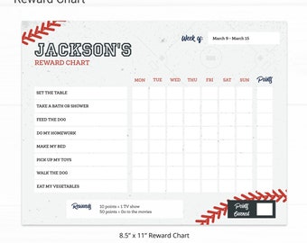 Baseball Editable Reward Chart - Instant Access Edit Now - Baseball Bat Field Printable Chore Chart Weekly Reward Chart for Kids Printable