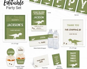 Dinosaur Party Birthday Decorations - Instant Access Edit Now - Prehistoric Roar T-Rex Party Digital Invite Printable DIY Decor