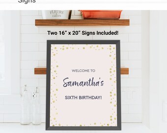 Glam Custom Party Sign Birthday Decorations - Instant Access Edit Now - Minimal Modern Glitter Pink Gold Digital Printable DIY Decor