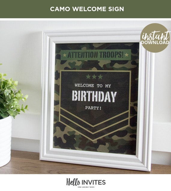 Camo Welcome Sign Banner Birthday Diy Instant Download Etsy