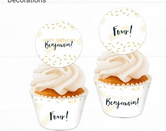 Confetti Cupcake Topper and Wrapper Birthday Decorations - Instant Access Edit Now - Celebrate Sprinkles Gold Digital Printable DIY