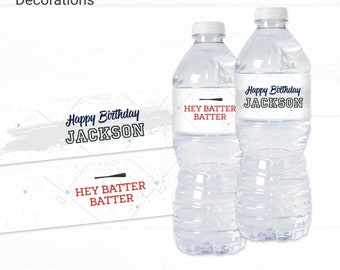 Baseball Water Bottle Wrapper Birthday Decorations - Instant Access Edit Now - Baseball Bat Field Digital Printable DIY Decor