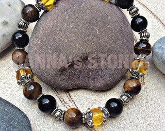 Tiger eye bracelet, multicolour bracelet, onyx bracelet, citrine bracelet
