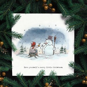 Tener una feliz tarjeta de Navidad Navidad plana muñeco de nieve acuarela triste melancólico ilustración de dibujos animados lindo