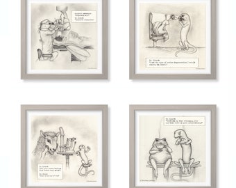 24x24 cm Set - &quot;Dr. Lizard Staffel 1 Set&quot; (S1, E1-4) - Augenarzt Augenheilkunde Praxis Klinik Kunst Wand Dekor Bild Geschenk
