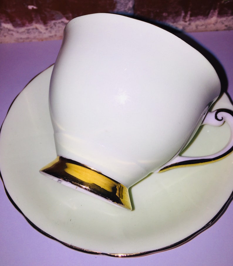 Windsor Pastel Green with Pink Camellia Sansnqua Flowers Inside Tea Cup and Saucer Made in England