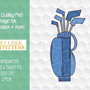 Blue Golf Bag and Clubs PNG, Geometric Golf Clubs Print Sublimation, Hand Drawn Digital Golf Clip Art Download, Golf Planner Sticker