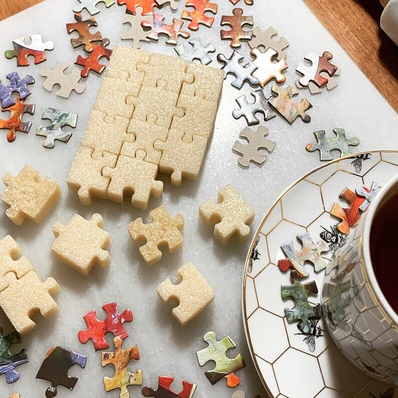 Organic Vegan Sugar Cubes for Tea and Coffee, Gourmet Sugar, Wedding, Tea Party, Bridal Party, Hearts, Butterflies, Clouds, Bears, Skulls Puzzle, 5oz