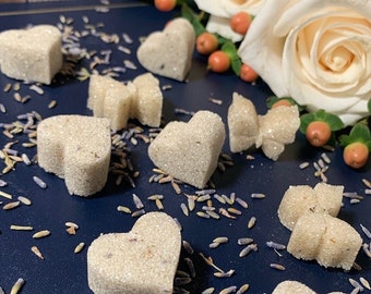 Organic Lavender Vanilla Flavored Sugar Cubes for Tea, Champagne, Heart & Butterfly Sugar Cubes, Wedding, Tea Party, Bridal Party