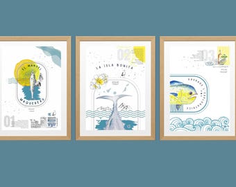 Cartel temático del mar - conjunto de tres carteles -