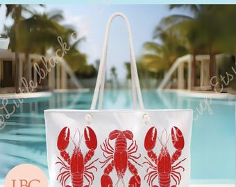 Sac De Plage Imperméable Imprimé Homard - 21x20x3 Cm, 7 Poches - Polyester Résistant, Pour Femme, Fourre-tout - 8