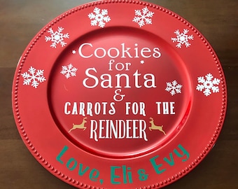 Cookies for Santa charger, Santa plate, Santa charger, cookies for Santa and carrots for the reindeer plate, Christmas Eve plate, Xmas decor