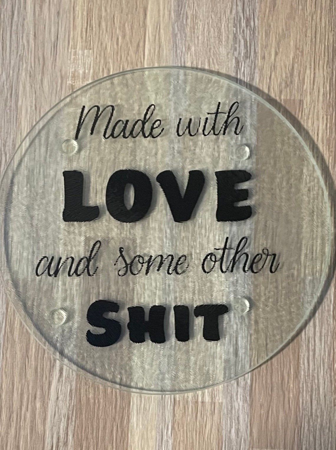 Glass Trivet Glass Cutting Board Made With Love Trivet Gift Etsy