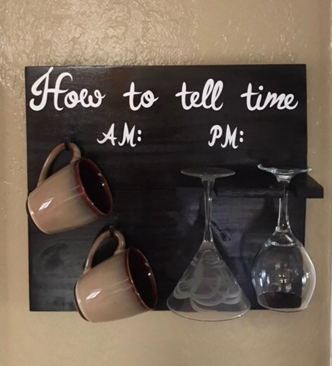 AM/PM Coffee Mug/wine Glass Hanger, Kitchen Clock, Am Pm Cup Holder, Am