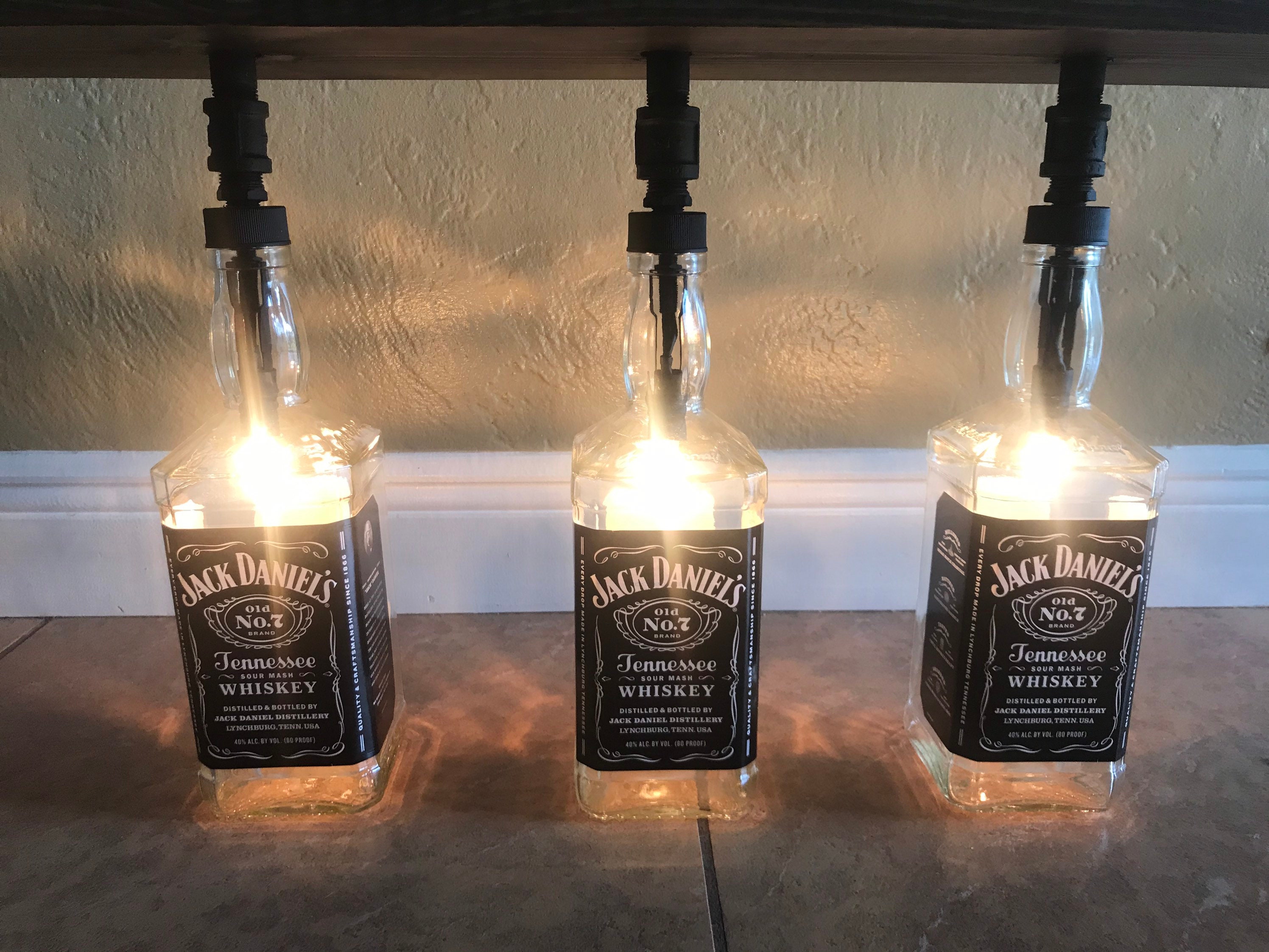 1.75 Jack Daniels Triple Bottle Pendant Light, Pool Table Light