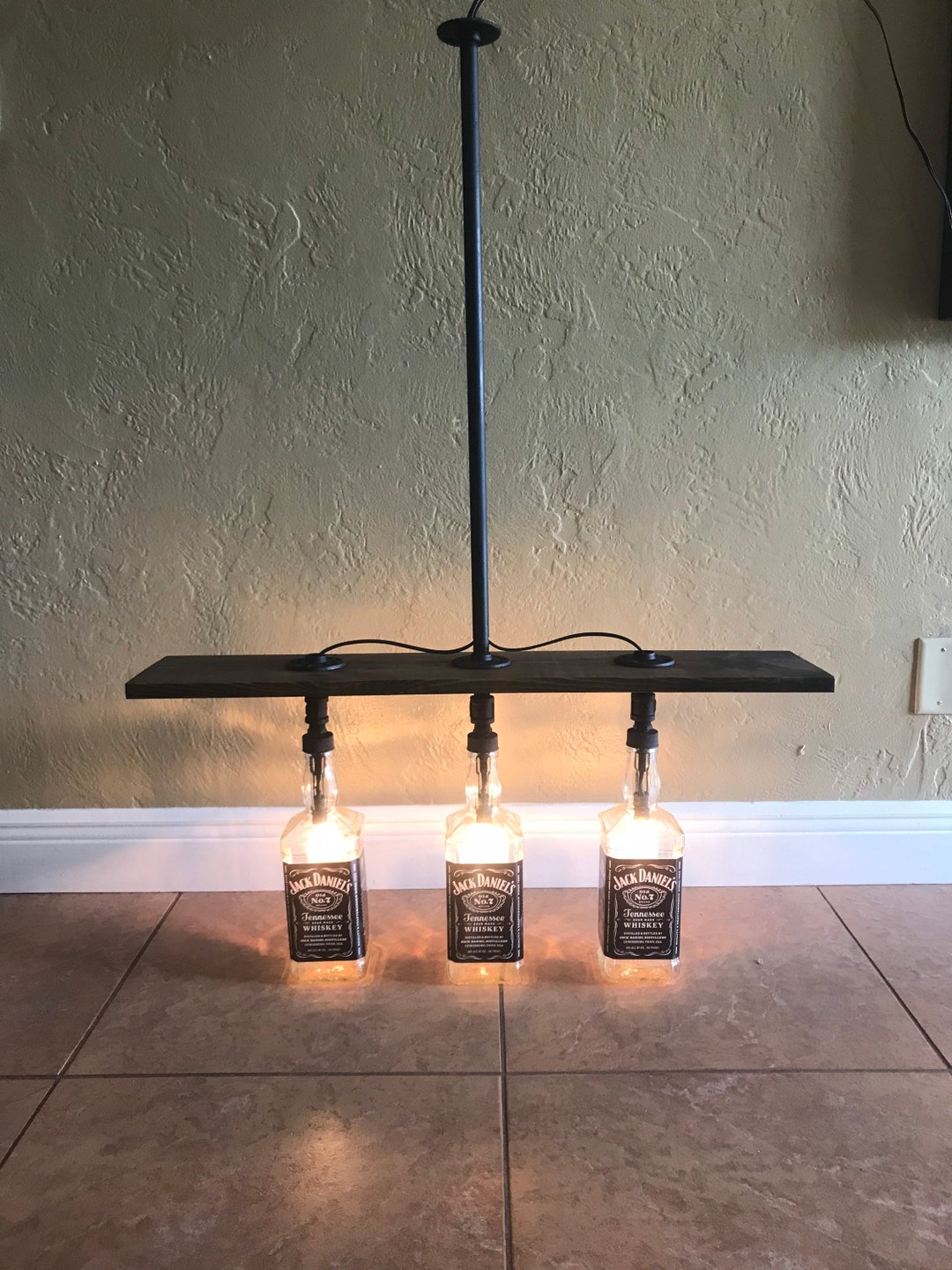 1.75 Jack Daniels Triple Bottle Pendant Light, Pool Table Light