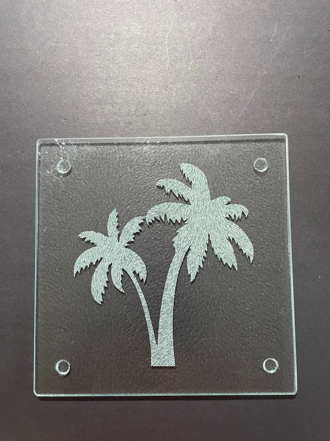 Glass trivet, Glass cutting board, Palm tree kitchen decor, Gift for