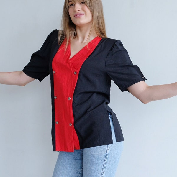 Red and Black Color Block Shirt Etsy