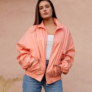 Orange 90s Track Jacket Vintage 90s Track Top, Oldschool Windbreaker, Peach Retro Track Suit Top, Nylon Sports Top, Vintage Activewear, M/L