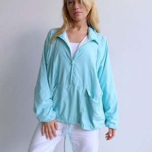90s Vintage Pastel Anorak With Adjustable Waist, Turquoise Windbreaker, Mint Green Anorak Half-zip Closure, Elasticised Cuffs, Women's US 8