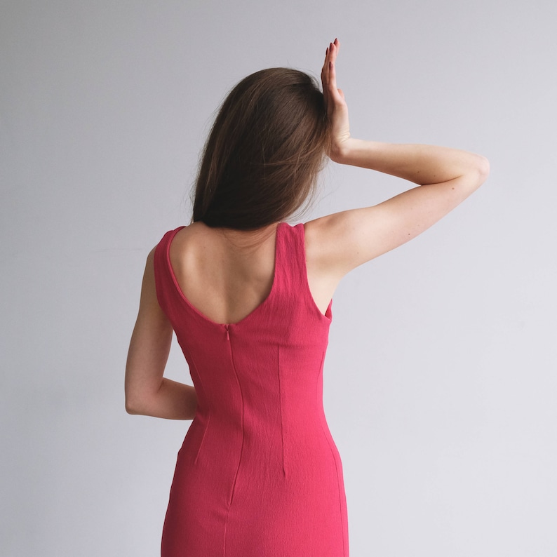 Short Raspberry Colored Dress 90s Vintage Mini Dress Raspberry Pink Stretchy Dress, Short Tight Fit ...