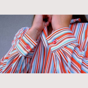 70s Vintage Striped Shirt Notched Collar, Long Sleeve Striped Top, Red White Button Down Shirt, Button Up Blouse Red Striped Women's Shirt image 10