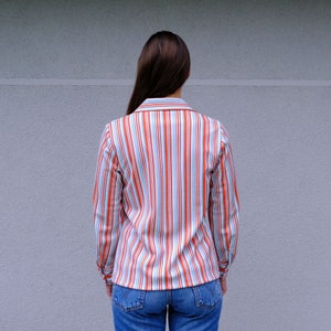 70s Vintage Striped Shirt Notched Collar, Long Sleeve Striped Top, Red White Button Down Shirt, Button Up Blouse Red Striped Women's Shirt image 8