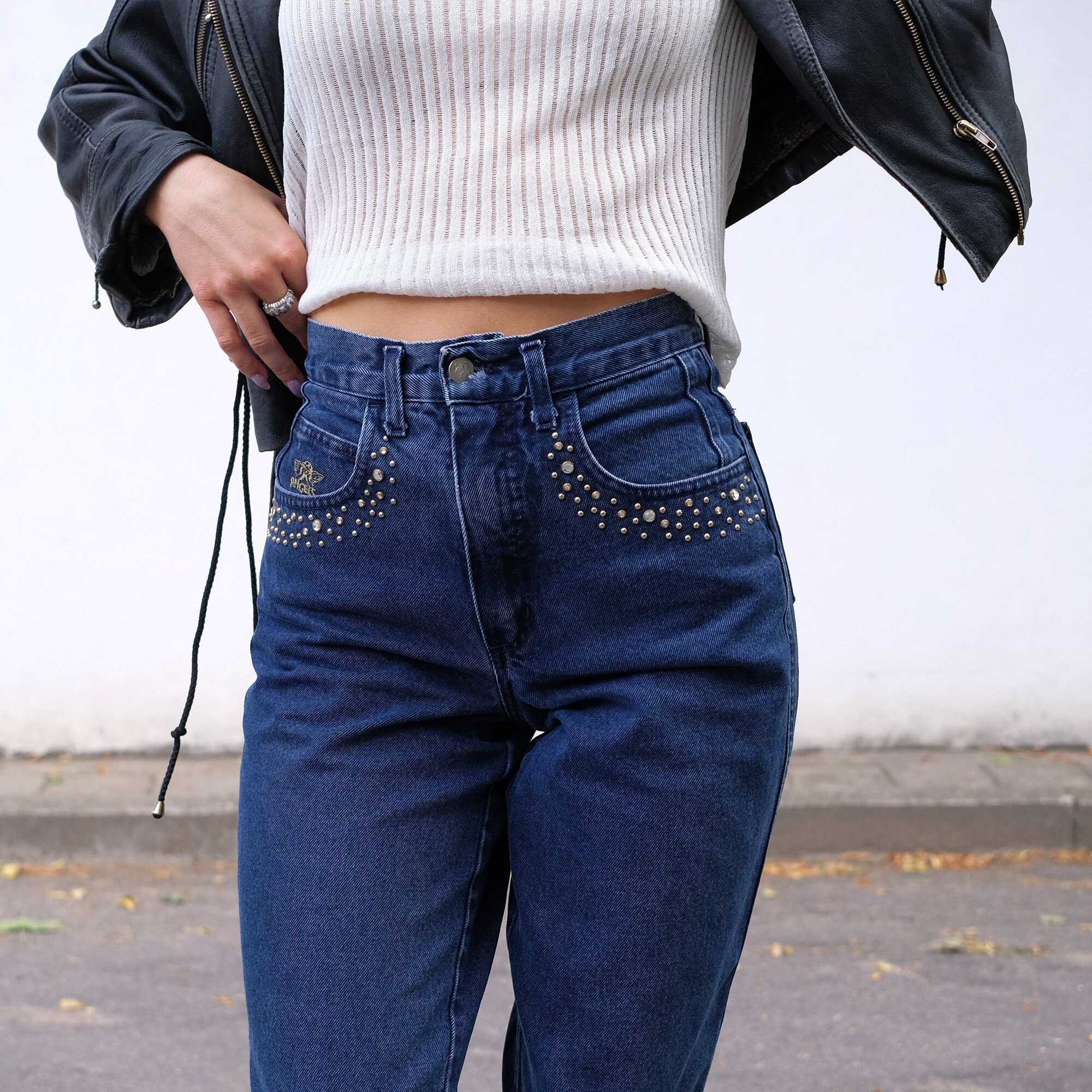 Jeans 80s, Vintage 90s Jeans Angels, Studded Jeans Rhinestone