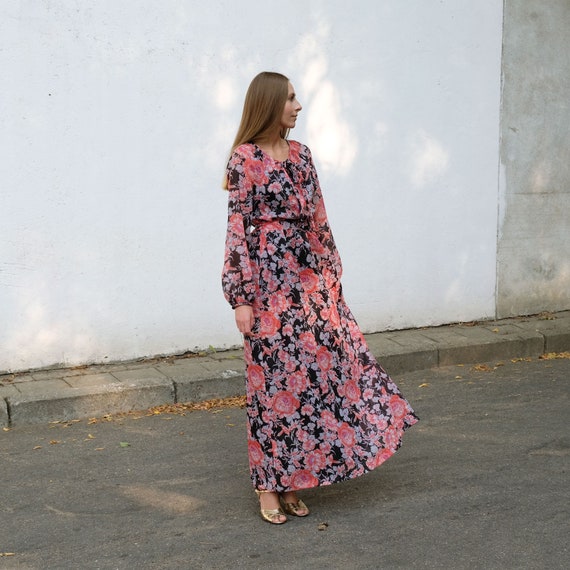 Holy Grail Autumnal Floral Billowing 70s Cotton Maxi Dress